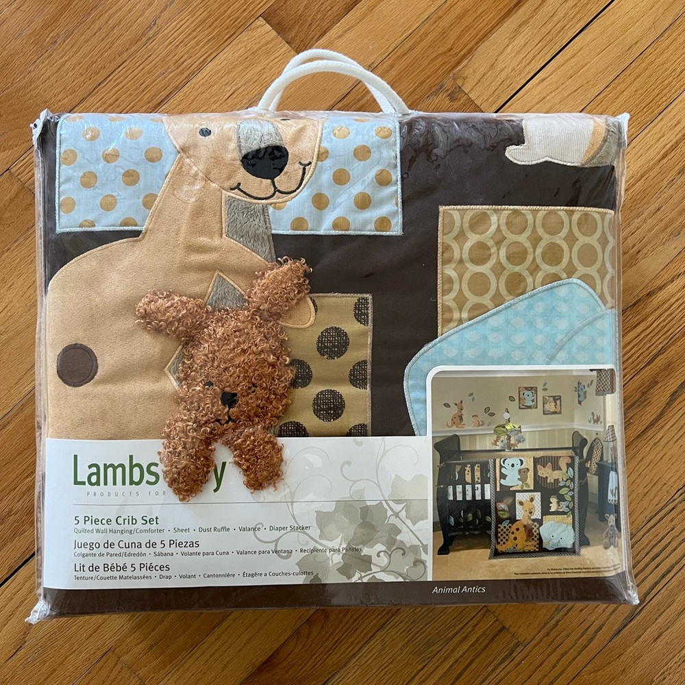 Lambs and Ivy brown 5-piece baby bedding animal-theme crib set NWOT